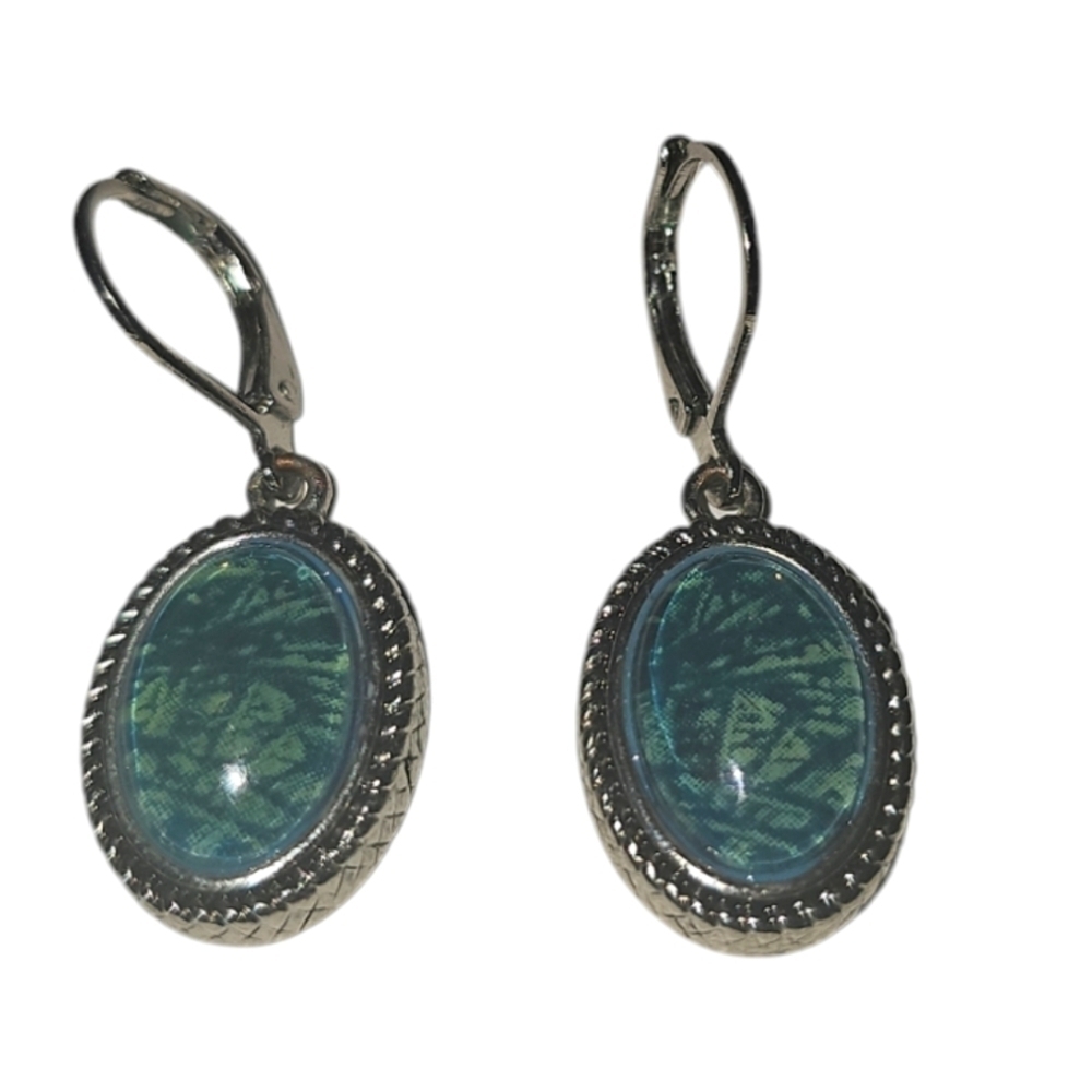 🦋 Napier Green And Silver Tone Oval Shaped Earrings
